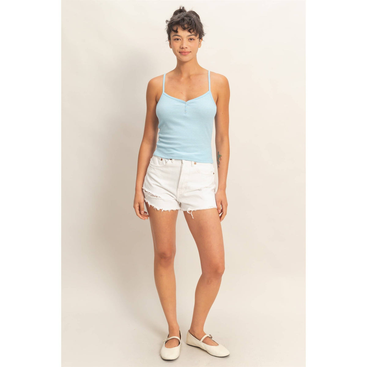 Striped Snap-Button Henley Cami Top