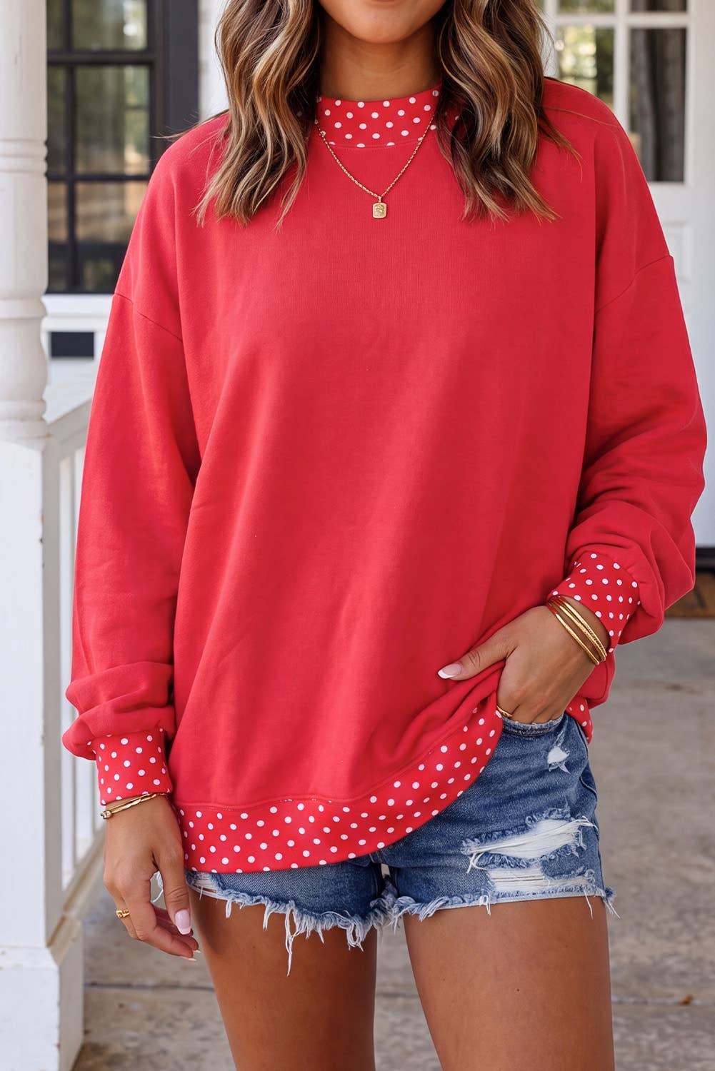 LAS Polka Dot Oversize Mock Neck Sweatshirt (S-4X)