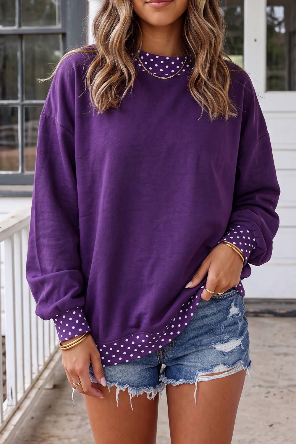 LAS Polka Dot Oversize Mock Neck Sweatshirt (S-4X)
