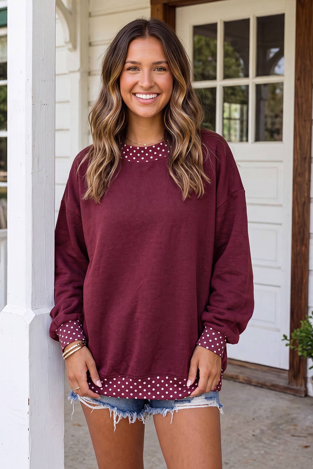 LAS Polka Dot Oversize Mock Neck Sweatshirt (S-4X)