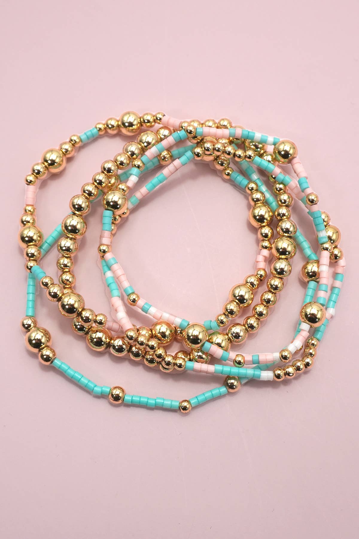 MULTI LAYER NATURAL STONE BALL CHAIN LINK BRACELET | 40B5182
