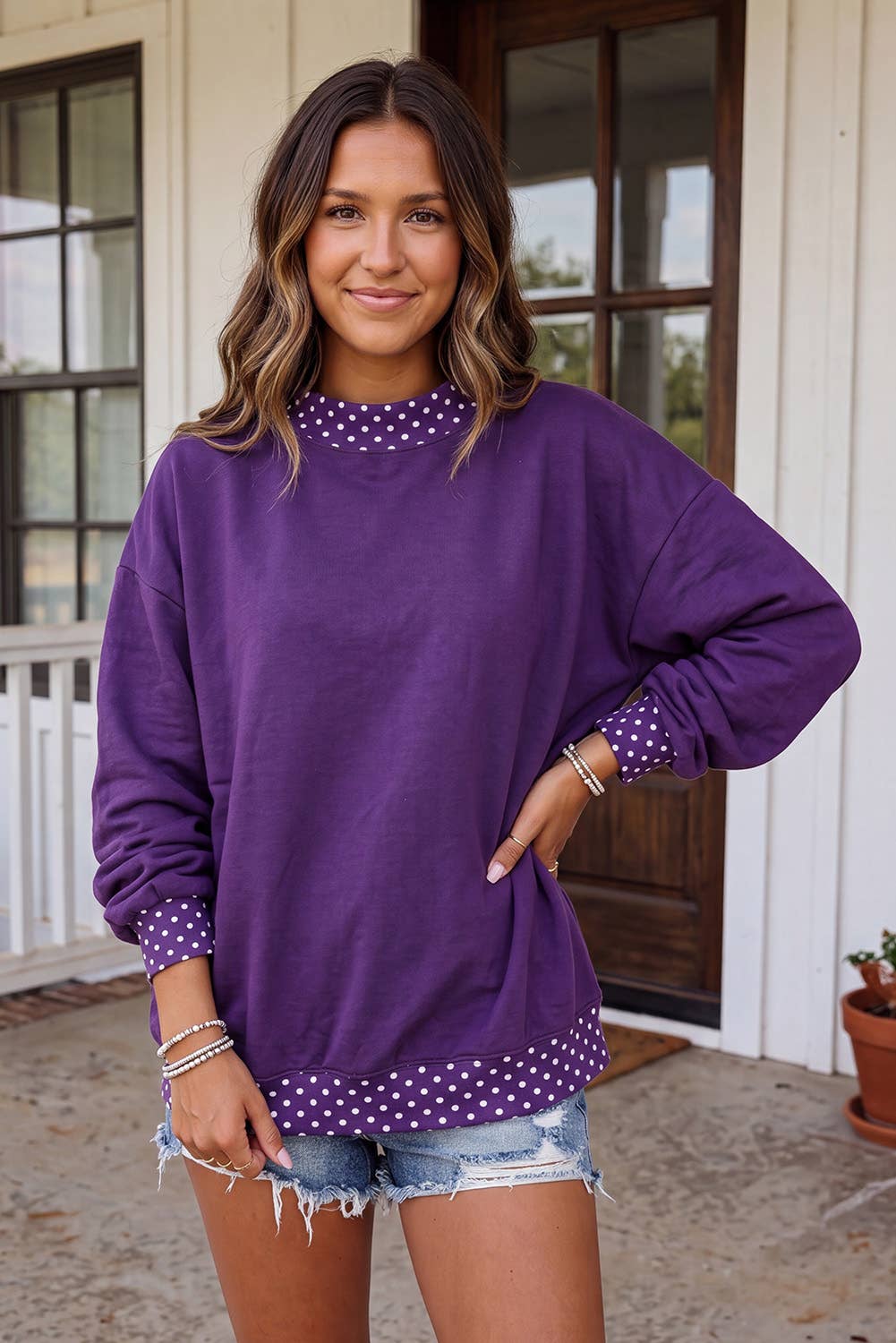 LAS Polka Dot Oversize Mock Neck Sweatshirt (S-4X)